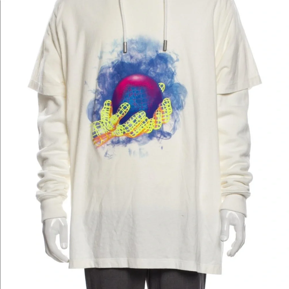 Off-White Virgil Abloh World Globe Hands Logo Hoodie Tee - Picture 3 of 6